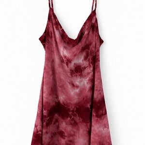 Burgundy Tie-Dye Cotton Mini Dress.